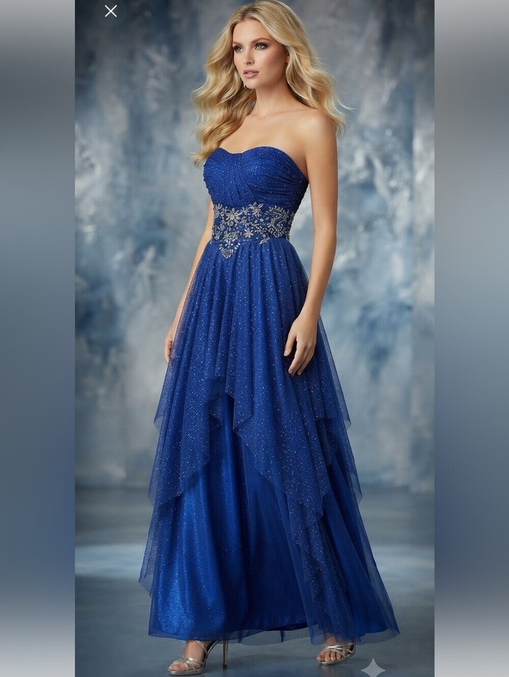 Roberta Bridal Blue Sparkling Embellished Strapless Gown